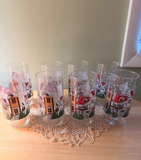 Eight Vintage Luminarc Christmas Village Glass Tumbler's picture
