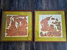 Pair of Vintage Thai Wat Pho–Style Ramakien Temple Rubbings – 25” × 25” picture
