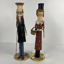 Vtg Silvestri Thanksgiving Candle Holders American Gothic Farmers 10” Tall picture
