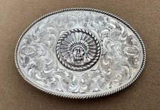 Vintage Edward H Bohlin Oval Engraved Sterling Silver Chief Trophy Belt Buckle picture