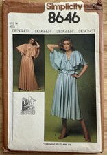 VTG SIMPLICITY PATTERN 8646 MISS Misses’ Pullover 2-piece Dress & Tie Belt Sz 14 picture