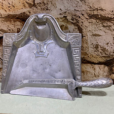 Antique 1930s Aluminum Crumb Catcher Tray & Scraper Greek Key Art Deco Table Set picture