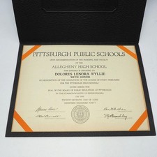 Allegheny High School Diploma 1940 Pittsburgh PA picture