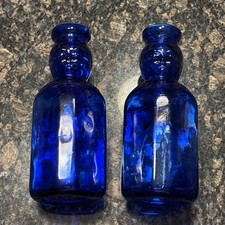 Vintage Brookfield Baby Top Double Face Top Cobalt Glass Milk Bottle Lot Of 2  picture