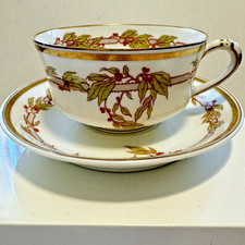 One Antique Haviland Limoges RARE Schleiger Cup & Saucer - Cherries & Gold picture