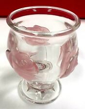 Teleflora Glass Pink Rose Vase France Clear Frosted Raised Roses 6