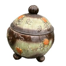 Vintage 70's EMBOSSED FLORAL CERAMIC SOUP TUREEN WITH LID & MATCHING LADLE LARGE picture