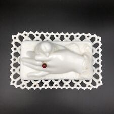 Antique Atterbury Co Milk Glass Hand And Dove Covered Dish Patent Aug 1889 picture