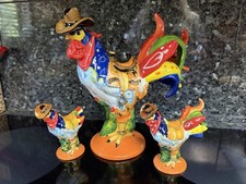 Vintage western COWBOY Poultry In Motion Rooster Kitchen Decor & Salt/Pepper picture