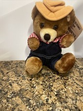 Vintage Del Monte Brawny Bear Plush Overalls Stuffed Animal Dakin 1985 10.5