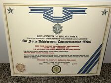 U.S. AIR FORCE ACHIEVEMENT MEDAL COMMEMORATIVE CERTIFICATE ~ TYPE-2 / W/PRINTING picture