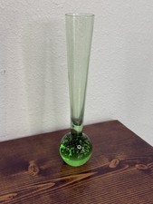Vintage Art Glass Bud Vase Green Controlled Bubbles 8” MCM Sweden picture
