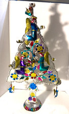 Vintage SALEY 24” X 14” Mexican Tin Folk Art Christmas Tree Candelabra Handcraft picture
