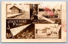 K67/ Merton Wisconsin RPPC Postcard c1910 3View Railroad Depot Store 307 picture