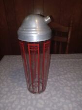 Vinage Mid Century Cocktail Recipe Glass Shaker With Recipes Vertical Red Enamel picture