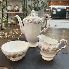 Vintage Paragon Bone China Tall Teapot  Sugar Bowl Creamer in Highland Queen picture
