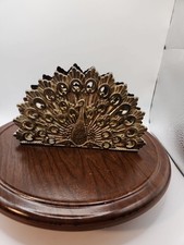 Vtg Art Deco Peacock Silver Plated Metal (patina) Napkin Envelope Holder. used picture