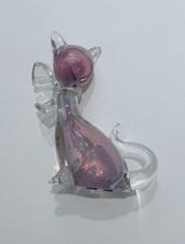 Venitian Alfredo Barbini Glass Cat Vintage Italy Pink Purple Gold Sticker Murano picture