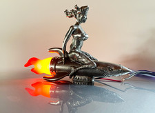 BomberGirl Lighted Hood Ornament Hot Rod Rat Rod Pin Up Rockabilly Pewterwith mo picture