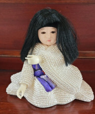 Vintage Global Art Japanese Geisha Doll Figurine White Beaded Kimono Japan picture