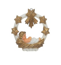 RARE Vtg 1940 1950 West Germany Baby Jesus In Manger Gold Stars Ornament CL19 picture