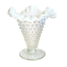 Vintage Fenton Vase Opalescent Moonstone Hobnail Double Ruffle Mid Century picture