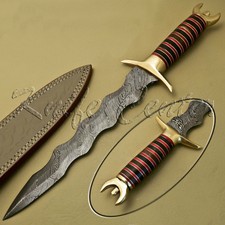 BEAUTIFUL CUSTOM HAND MADE DAMASCUS STEEL HUNTING KNIFE / WAVY DAGGER KNIFE picture
