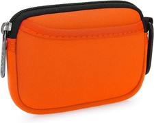 E-Tree Small Soft Neoprene Zipper Pouch with Carabiner Clip,Tech Bag Orange picture