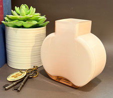 VTG Pale Pink Cased Glass Vase | Mid-Century Mod Art Glass | Square Opening 4.5