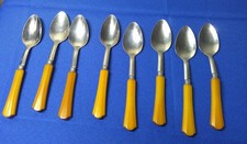 LOT 1930s Art Deco Butterscotch Bakelite Flatware 8 Teaspoons picture