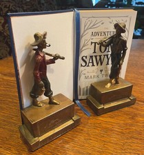 Antique Mark Twain’s Riverboat Rapscallions Tom&Huck Armor Bronze Clad Bookends picture