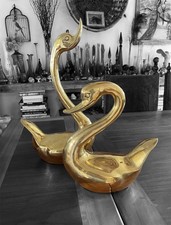 Pair of Extra Large Solid Polished Brass Swans 13