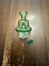 Glass Airflow Directional Spinner Bowl Cap - Wide 25mm Green w/ Green Beads picture