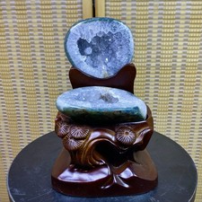 2.64LB Natural Agate Treasure Basin Quartz Geode Crystal Healing decor+stand picture