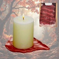 NEW PartyLite Nature's Bounty Leaf Pillar Holder Candle Dark Red P90803 Retired picture