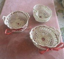 Vintage Miniature Starched Lace Crochet Baskets  - Set of 3 picture