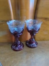 Victorian Bohemian Red Ruby  Cut Clear Lustres Luster Candlestick Candleholders picture