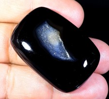 89 CT NATURAL BLACK ONYX DRUZY RECTANGLE CABOCHON PENDANT GEMSTONE JB-676 picture