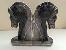 Vintage Carved Marble Onyx Stone Pair of Horseheads Bookends 8.5' Tall picture