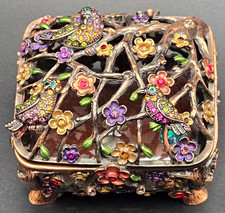 RUCINNI Bejeweled Enamel Birds Trinket Box Swarovski Crystals Tree Filigree  picture