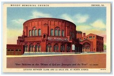 c1940's Moddy Memorial Church Building Stairs Entrance Chicago Illinois Postcard picture