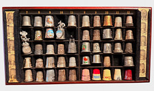 Vintage Lot of 48 Thimbles – Variety of Confirmed Silver, Disney & Display Tray picture