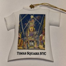 Times Square NYC Ornament Resin White  T Shirt New York Manhattan Souvenir 3” picture