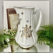 France Hand Painted Porcelain Pitcher Vintage Revol Gold Roses 1950s Floral picture
