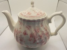 VINTAGE QUEEN'S Chelsea Toile Pink Print On White Teapot Earthenware  picture