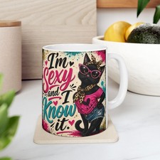 Sexy Sassy Cat Illustration Mug | Ceramic Coffee Cup picture