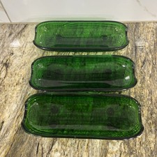 3 Vintage Green Glass CORN ON THE COB Dishes 8 3/8” L x 3 1/4” W x 1 3/8” H 🇺🇸 picture