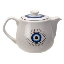 PT White and Blue Evil Eye 18 oz Stoneware/Glaze Tea Pot picture