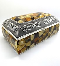 Vintage Amber Jewellery Box Handmade Natural Baltic D cor Heirloom Storage Gift picture