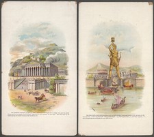 Two Baltimore Carpet Dealer Ancient Wonders Victorian Chromo Trade Cards picture